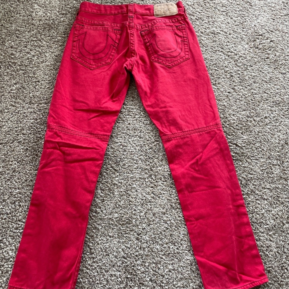 True Religion Y2K Moto Jeans Mens Size 32 Red Bikercore McBling Streetwear - Picture 10 of 13